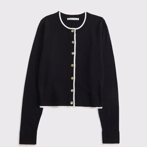 Abercrombie & Fitch A&F LuxeLoft Shrunken Crew Cardigan BLACK